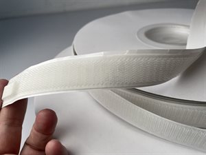 Velcrobånd - hvid i 2 cm bredde, selvklæbende, 25 m